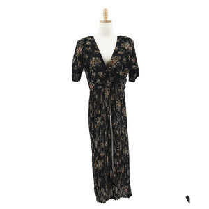 VTG 90s Nostalgia Maxi Open Front Dress Medium Floral Grunge Dark Romantic Sheer